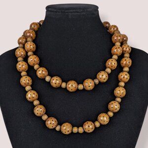V. Spotted Wood Beaded Infinity Necklace